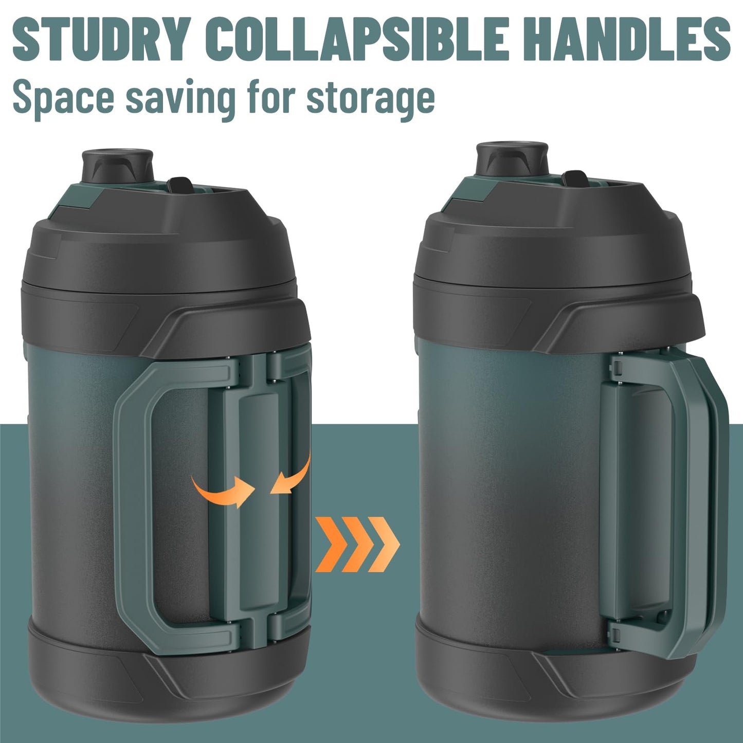 Zukro 1 Gallon Water Jug, One Gallon Large Triple Wall Insulated Water Bottle With Straw and Spout, Keep Cold 48 Hours, No Sweat 128 oz Stainless Steel Sport Jug For Gym, Camping, Outdoors, Green