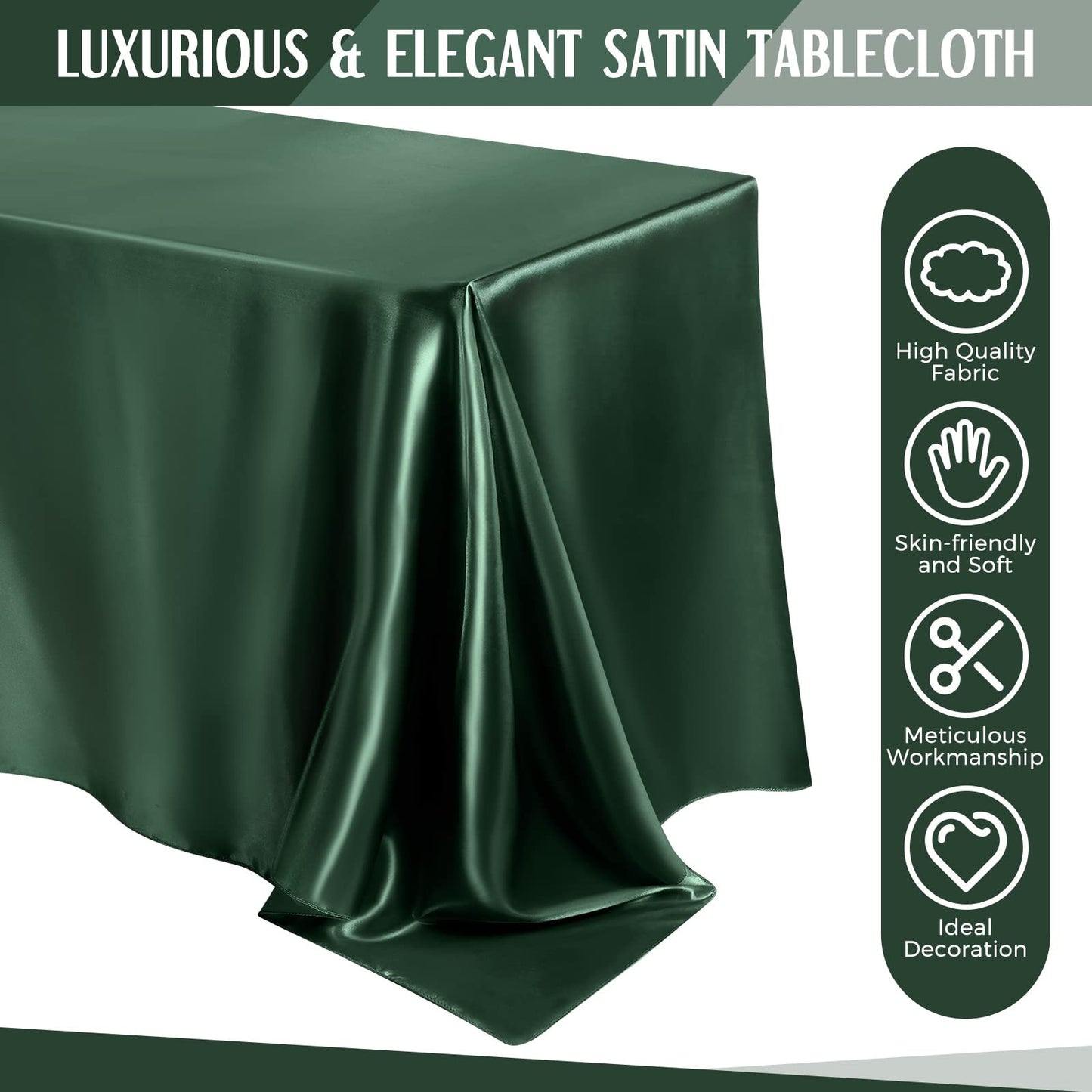 Lounsweer 8 Packs Satin Tablecloth 102 x 58 Inches Rectangle Table Cover Silk Smooth Fabric Party Table Cloth for Rectangle Parties, Holiday Dinner Wedding Banquet Decoration(Dark Green)