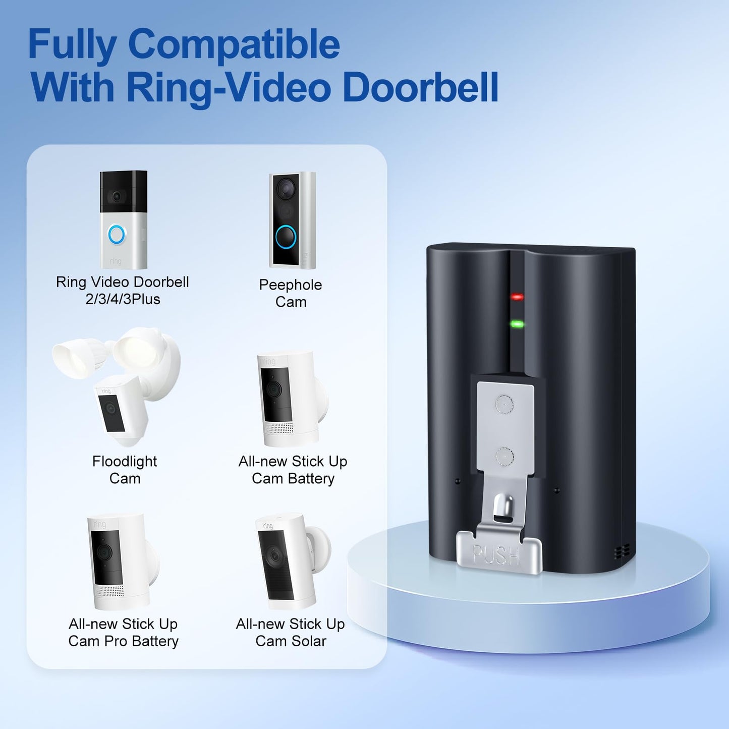 PoweLyt 2 Packs for Ring Battery 6040mAh Replacement Video Doorbell Battery and 3-Channel Charger Station Compatible with Video Doorbell 2/3/4/3 Plus,Stick Up Cam/Solar(All gens),Peephole Cam
