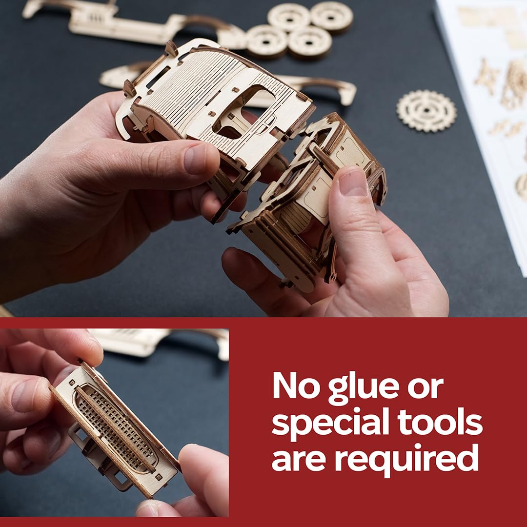 UGEARS Winged Sports Coupe Model Car Kit - 3D Wooden Puzzle Car –Model Kit for Adults to Build - DIY Wooden Car Model Kit with Authentic Gull-Wing Design Car Model