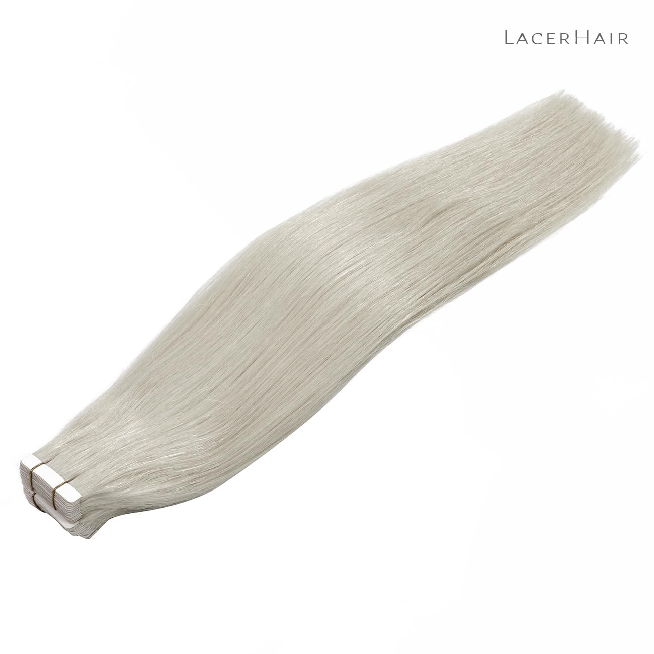 Lacer Tape in Hair Extensions Silky Straight Silver Grey Adhesive Tape in Hair Extensions 100 Percent Remy Human Hair Soft Glue in Brazilian Hair Extensions 20 Pcs 50 Grams 22 Inch