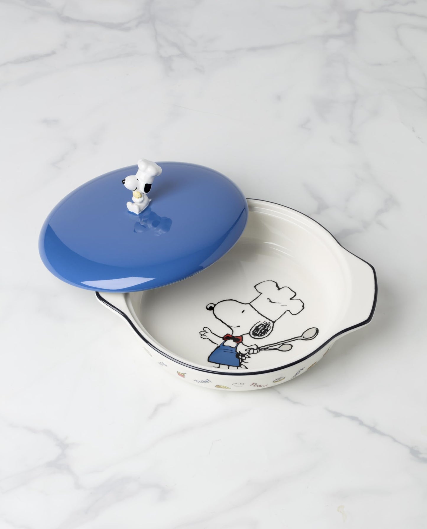 Lenox Home And Kitchen, Chef Snoopy Covered Casserole Dish, Stoneware Material, Dishwasher Safe, Kitchen, Baking Dish For Oven, Oven Safe Upto 350 Degrees, Snoopy Design (Blue And White, 1 Piece)