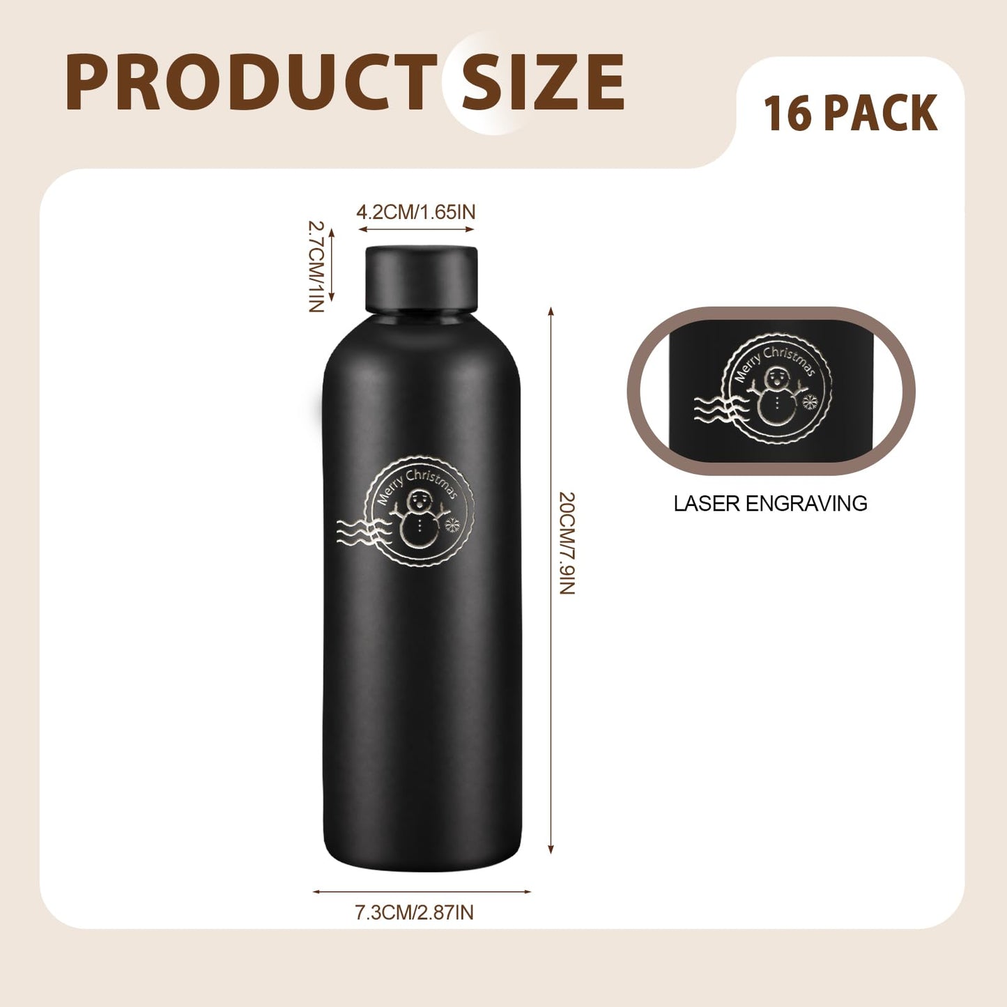 WHEATHUSK 16 Pack Stainless Steel Insulated Water Bottle 17oz Blank Double Wall Vacuum Thermal Sports Bottle Personalized Powder Coated Bulk for Laser Engrave, Black