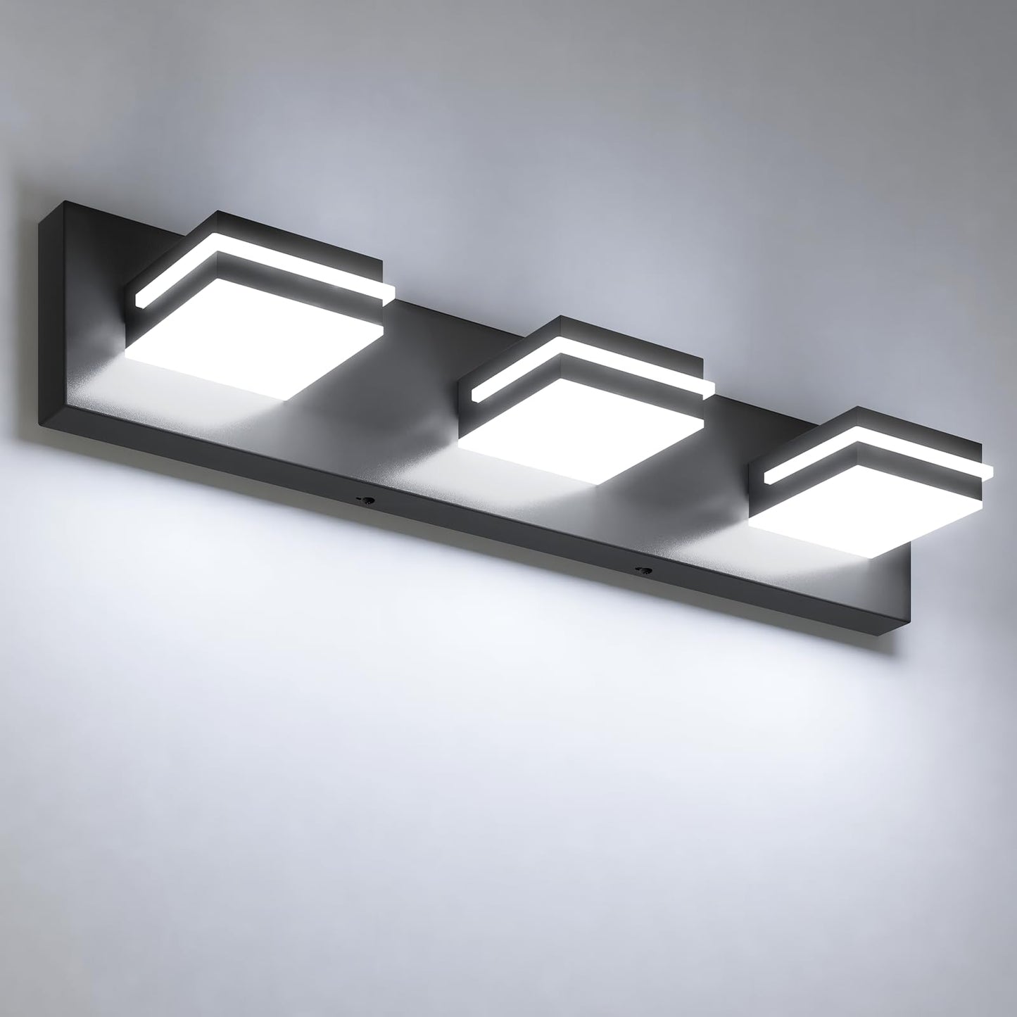 VOLISUN Modern Bathroom Vanity Light Fixtures (3-Light, 24-Inch), Matte Black LED Bathroom Lighting Fixtures Over Mirror, 360°Rotatable Head, LED Vanity Lights for Bathroom (Cool White 6000K)