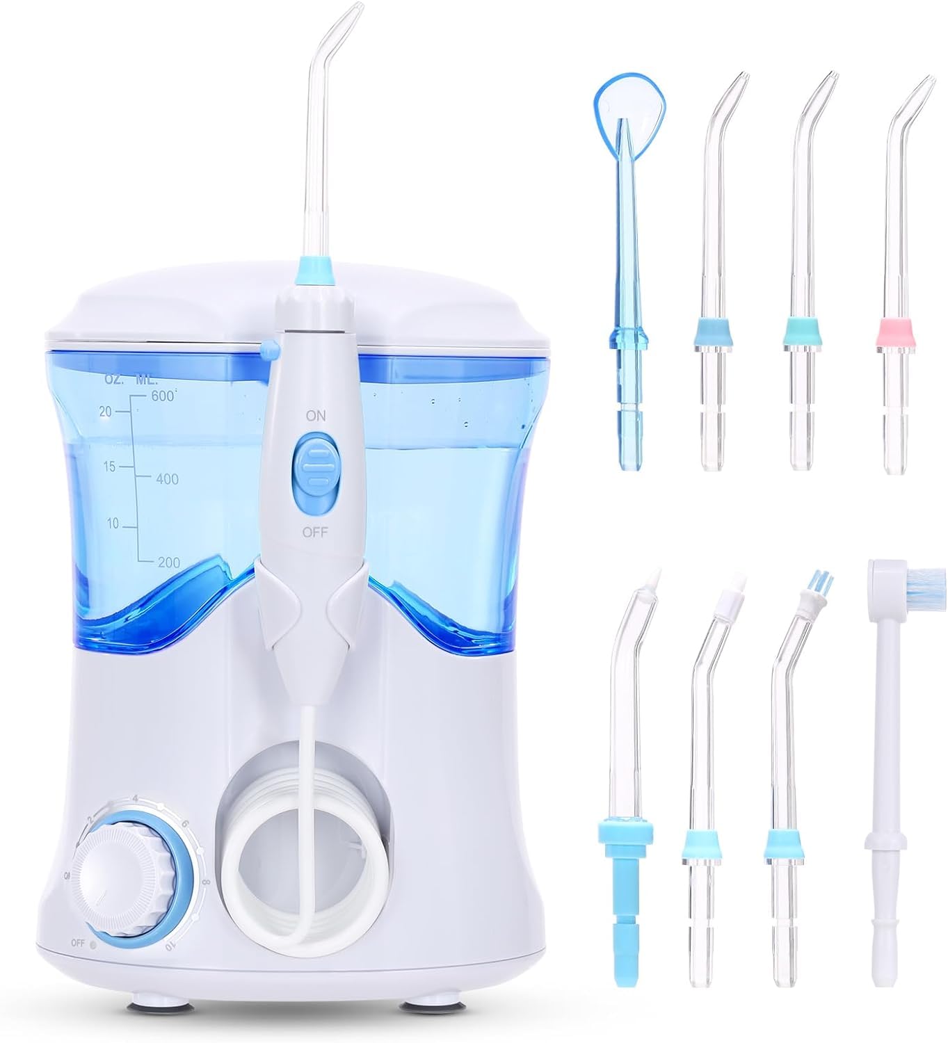 Homuserr Water Flosser, Power Dental Water Flossers for Teeth & Braces Cleaning, Electric Oral Irrigator Water Flosser for Adults & Kids with 10 Pressures & 8 Tips, 600ml Water Flosser for Family