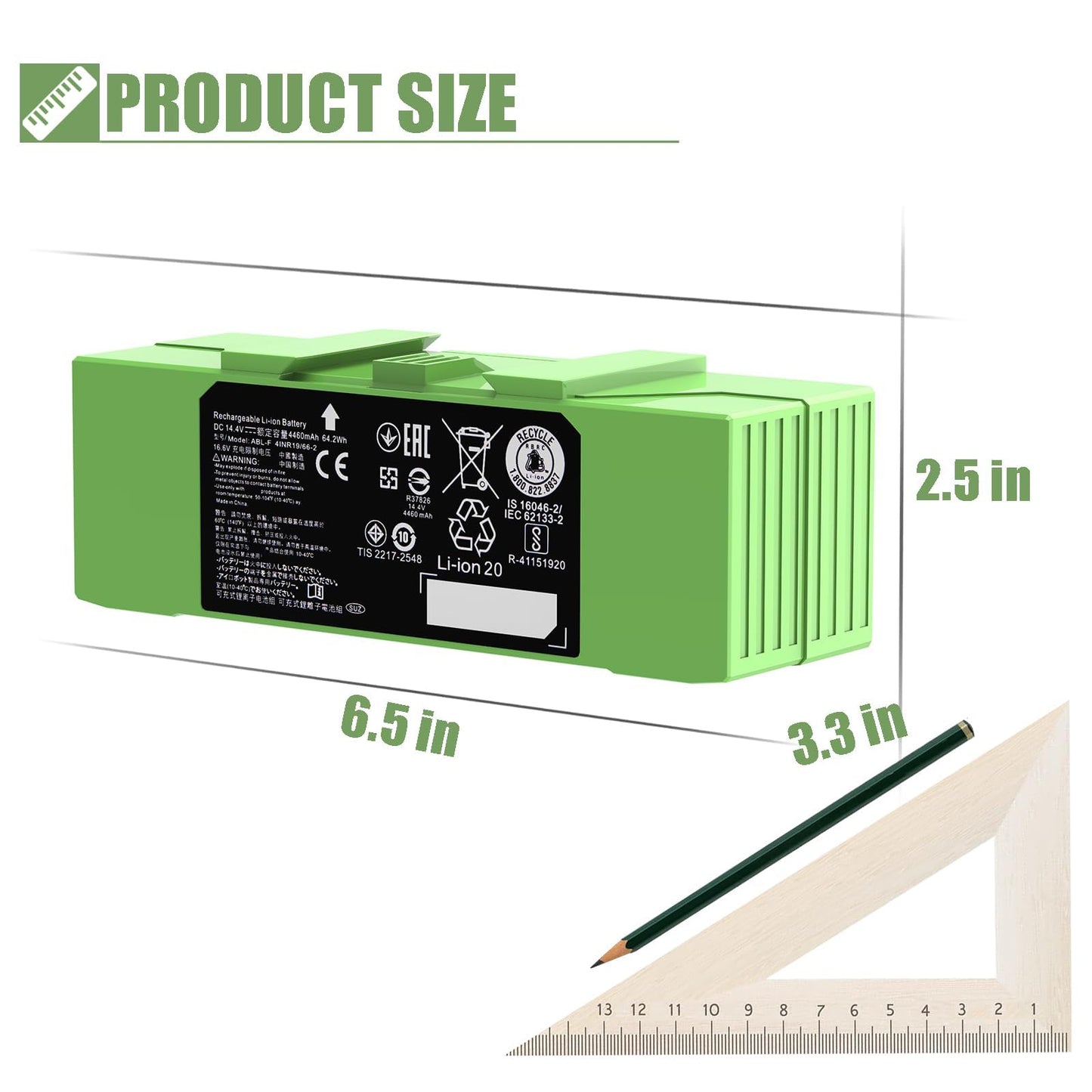 64.2Wh for Roomba Battery ABL-F for iRobot Roomba i&e Series i3 i3+ i4+ i8 i8+ i7 i7+ j7 J9+ j7+ e5 e6 Roomba Replacement Batteries ABL-D1 ABL-D2 ABL-D2A 4460mAh （Unsuitable for Roomba Combo Series）