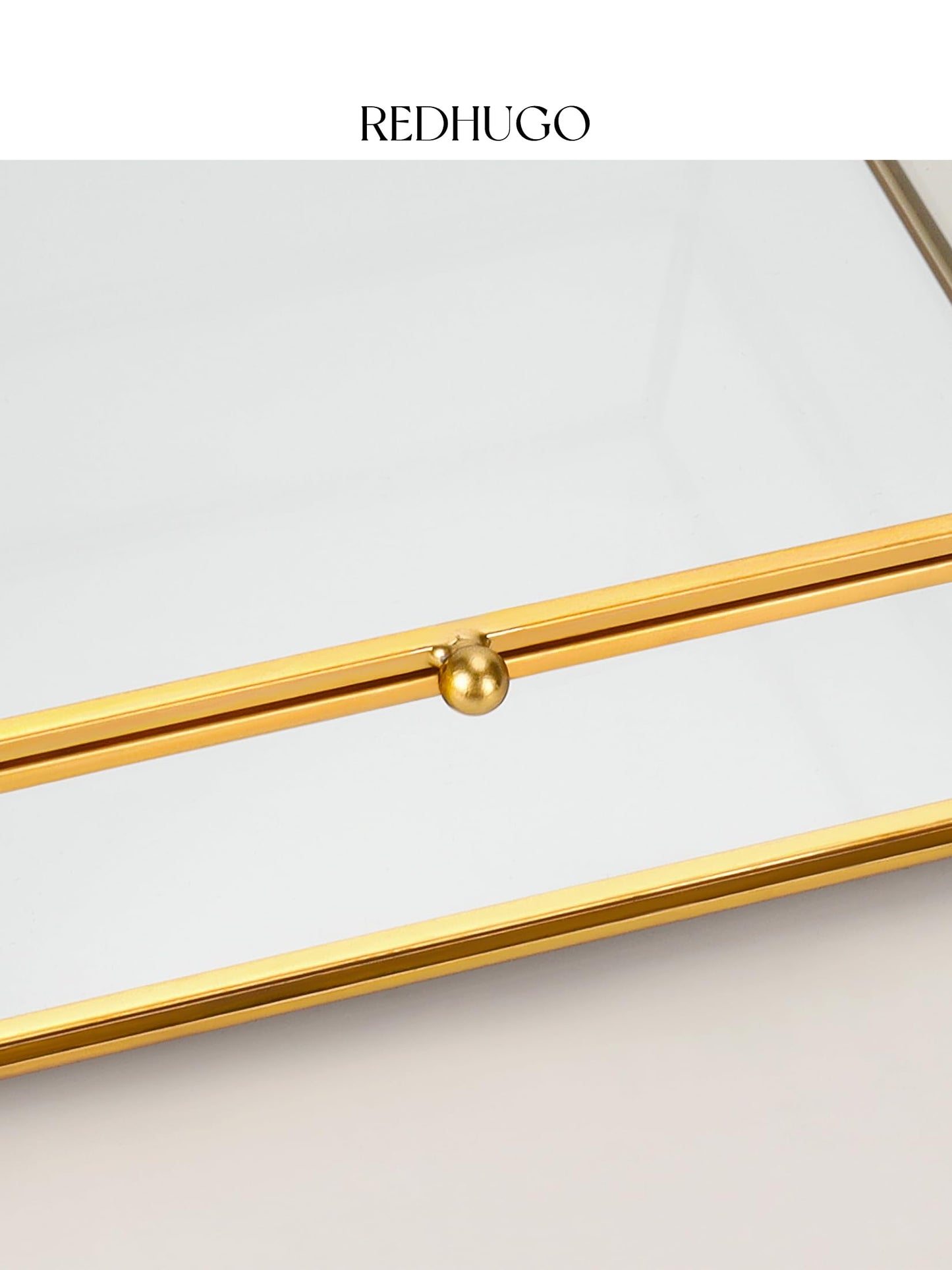 REDHUGO Large Glass Boxes for Display Handmade, Mirrored Bottom, Glass Jewelry Trinket Box with Lid, for Book, Photo, Keepsake Organizer, Display Case for Vanity Decor Home Dresser, Gold
