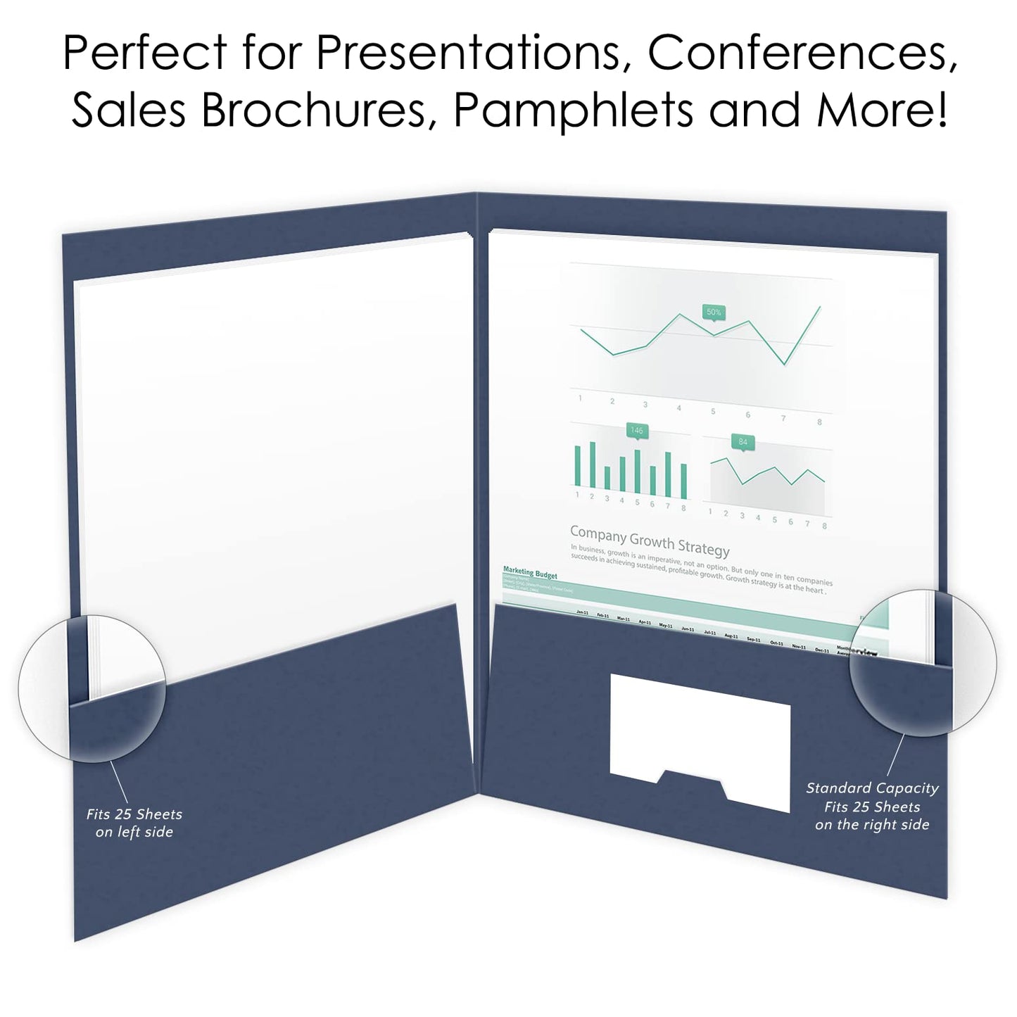 The Gallery Collection, 50 Count, Blue, Two Pocket Presentation Folders with Customizable Labels, Perfect for Sales Material, Important Documents & More (9 x 12)