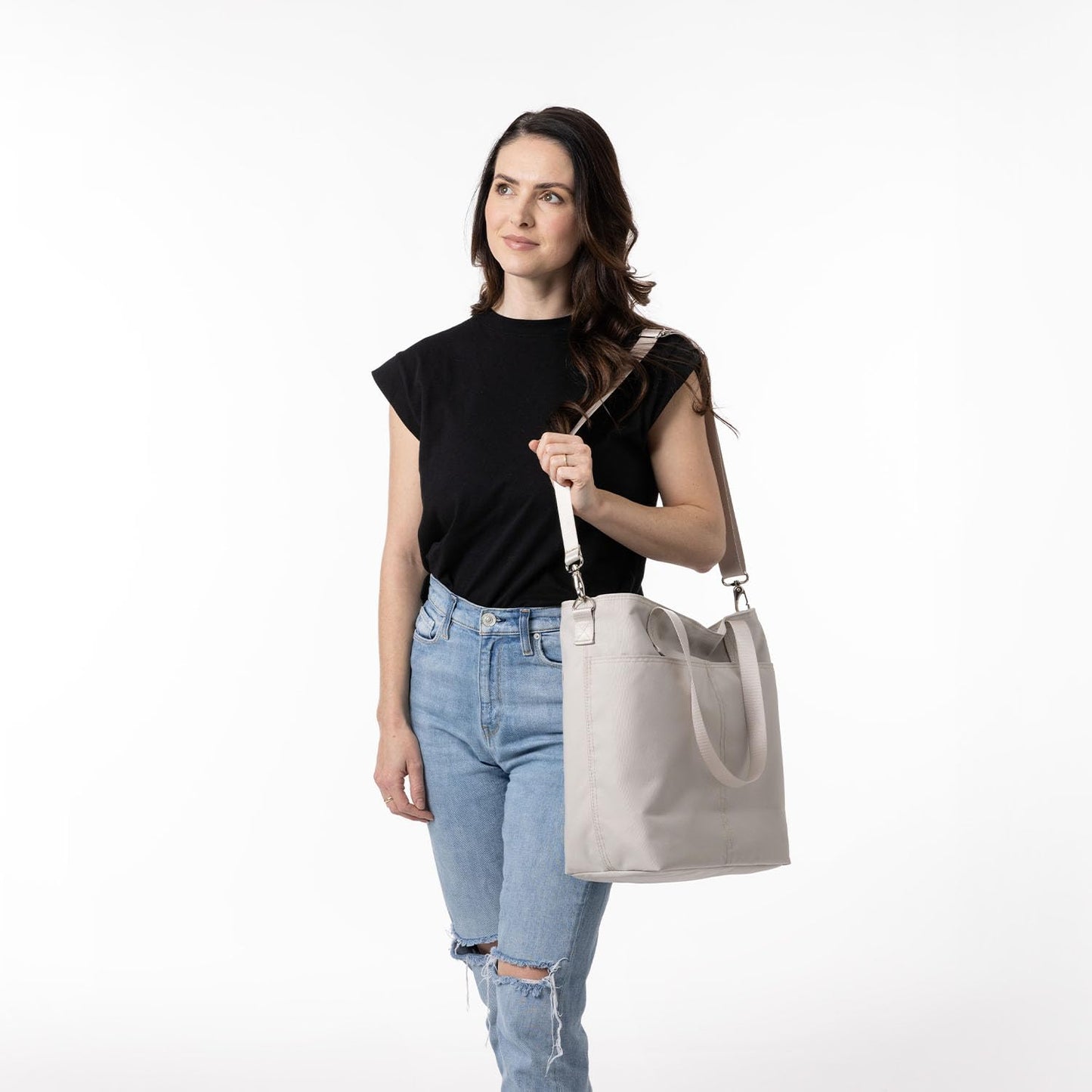 Simple Modern Tote Bag for Women | Small Water-Resistant Laptop Purse with Compartments and Zipper Top | Shoulder Bag with Crossbody Strap and Pockets for Work, Travel & School | Almond Birch