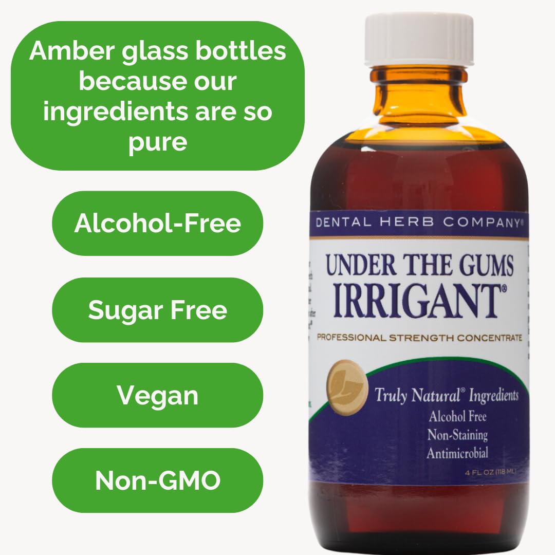 Dental Herb Company Under The Gums Irrigant: (2 Pack with Dropper) A Solution for Oral Irrigators and Water Flossers - Made with Pure Essential Oils and Herbs - Alcohol-Free, Vegan, Non-GMO
