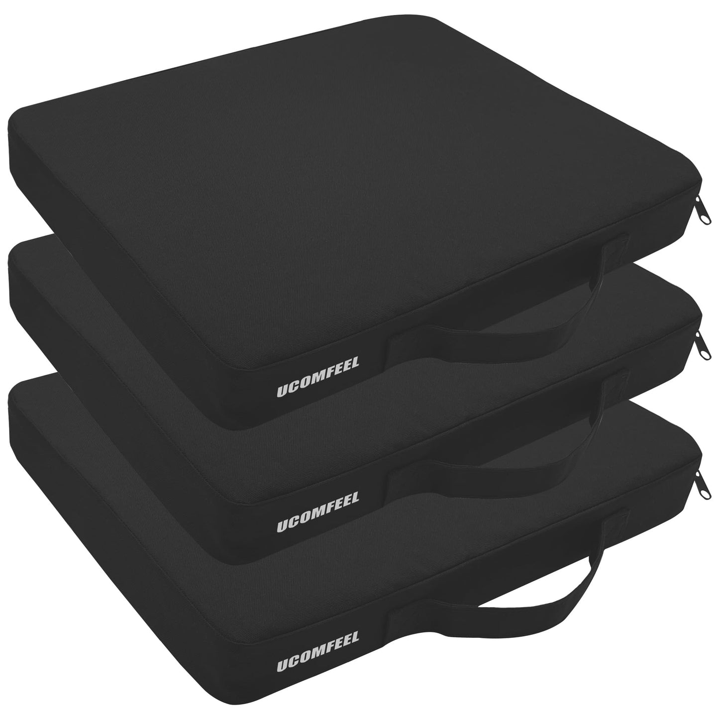 UCOMFEEL Stadium Seat Cushions, Portable Bleacher Cushions with Handle, Waterproof Oxford Fabric, Zipper Design (Black - 3 Pack)