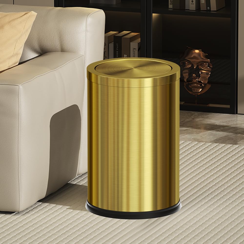 YOJIA 4.7 Gallon/18L Stainless Steel Bathroom Trash Can,Gold Garbage Bin with Swing Lid, Round, Elegant Waste Basket, for Toilet Bathroom Cafe Kitchen Office Hotel Home (18L-Gold)