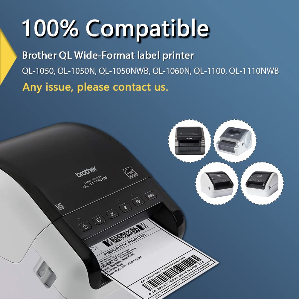 BETCKEY - Compatible Continuous Labels Replacement for Brother DK-2243 (4 in x 100 ft), Use with Brother QL Label Printers [10 Rolls + 2 Reusable Cartridges]