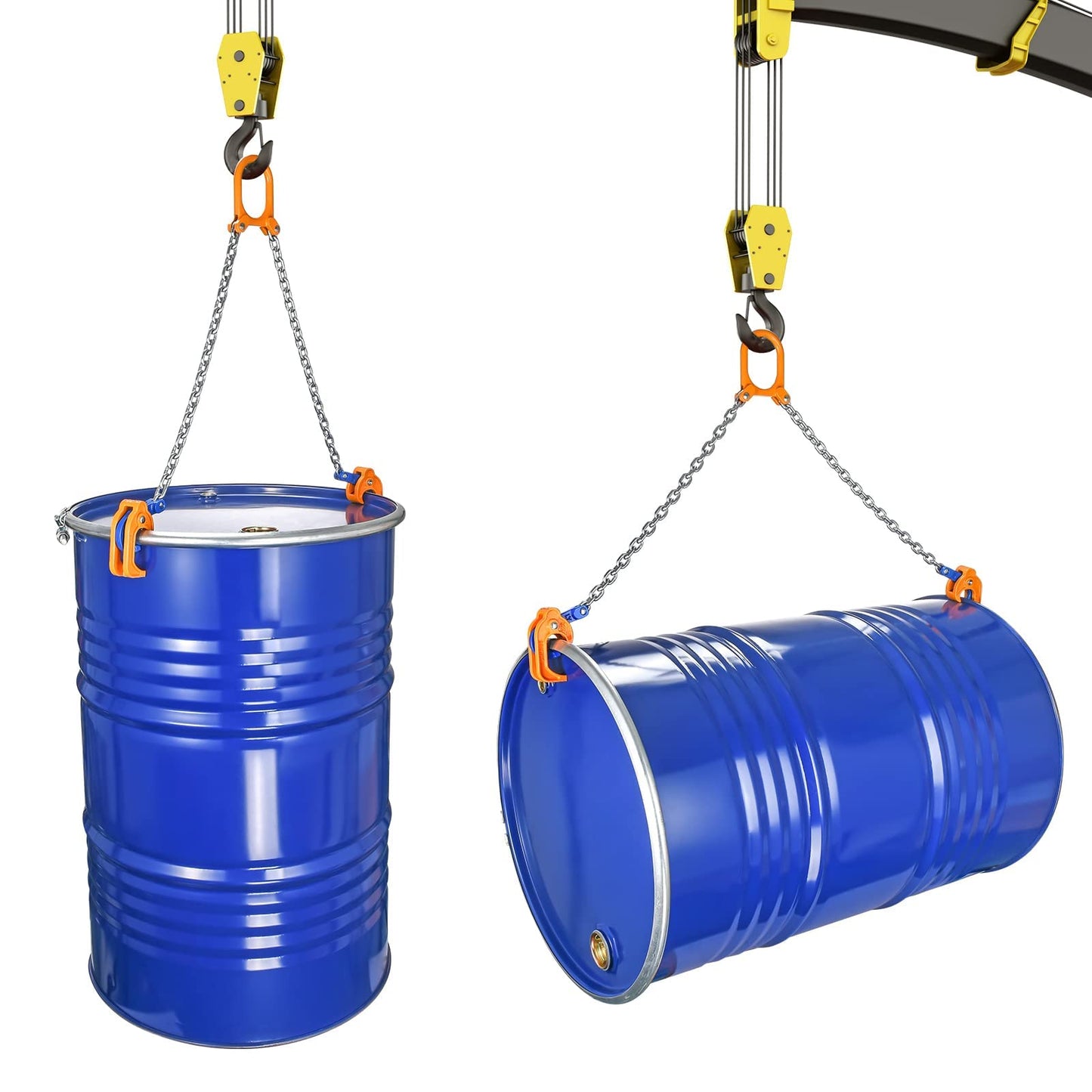 WowDIY 55 Gallon Drum Lift - Chain Drum Lifter - 2000 lbs Capacity - Upgraded Carbon Steel Hook with Built-in Spring Suitable for Plastic and Metal Drums - This Product is Protected by a US Patent.