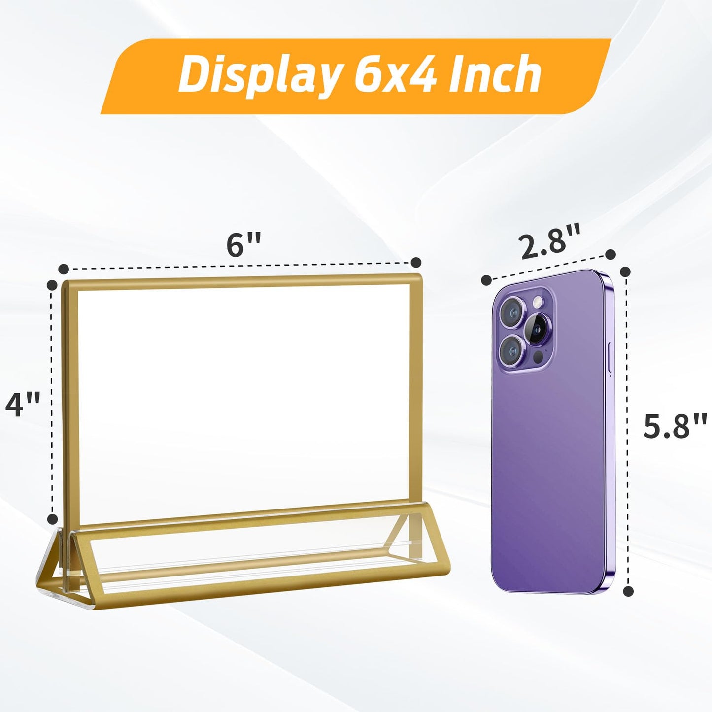 Smarpau 4x6 Acrylic Sign Holder with Gold Frames，16 Pack Wedding Table Number Holders，Double Sided Table Menu Acrylic Sign，Horizontal Picture Frame，Restaurant Sign，Photos Display，Paper Display Stand