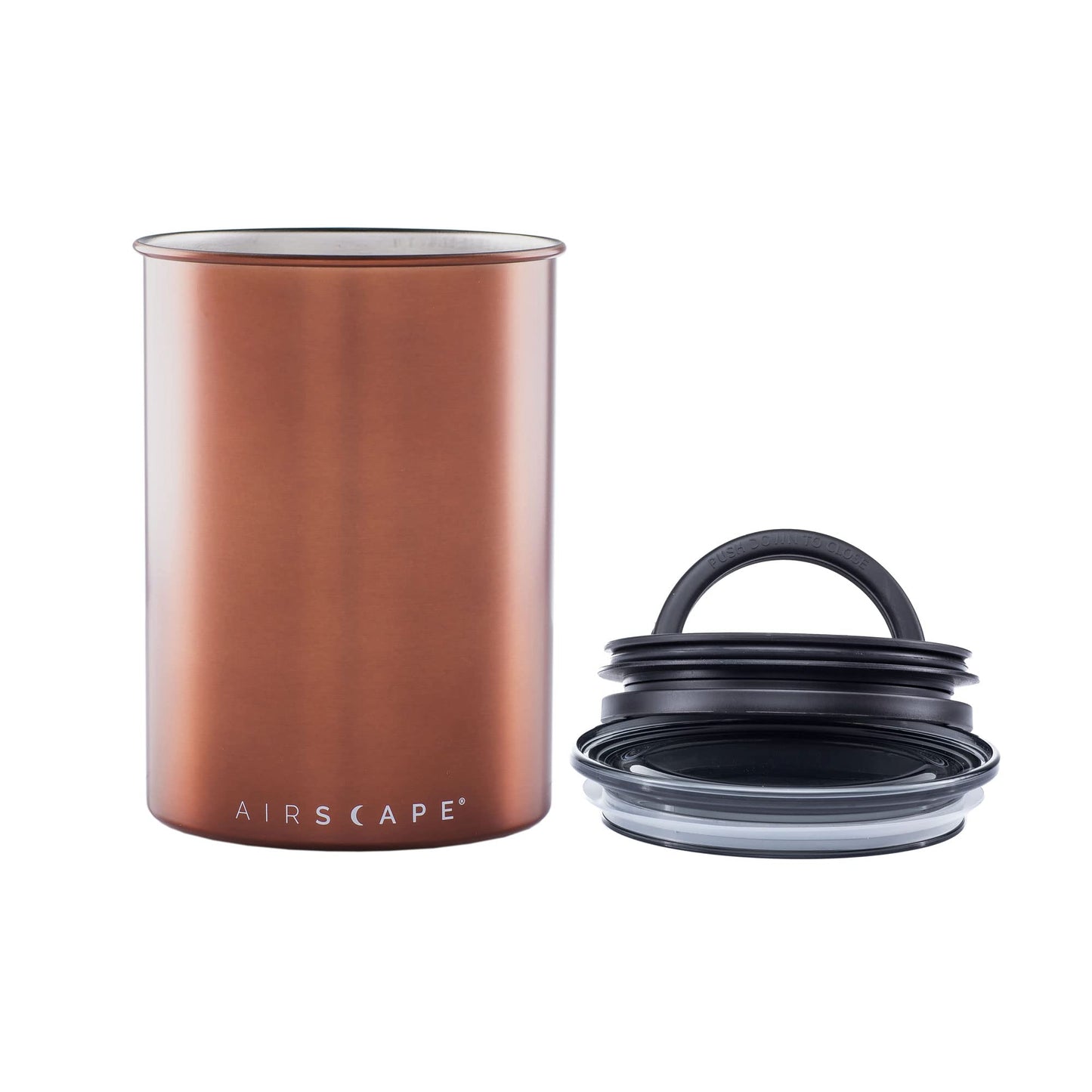Planetary Design Airscape Stainless Steel Coffee Canister | Food Storage Container | US Patented Inner Plunger Lid REMOVES Excess Oxygen | Don't Buy airtight, Buy AIR-Less | (Medium, Brushed Copper)