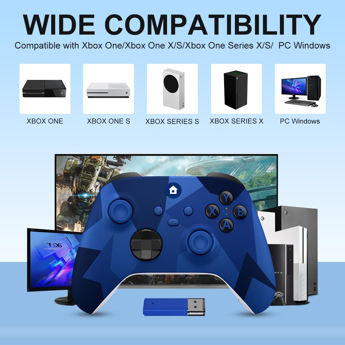Xbox One Controller,Xbox Controller Wireless for Xbox One, Xbox Series X/S,Wireless Controller with 3.5mm Audio Jack,with 2.4GHz Wireless Adapter,Camo Blue