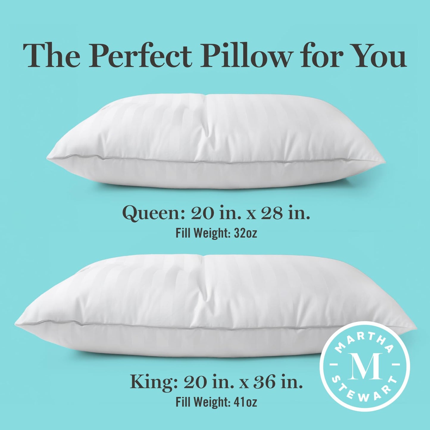 Martha Stewart Hotel Collection Pillow 500 Thread Count Damask Stripe Embroidered Feathers Soft Hypoallergenic 100% Cotton Queen Size Set of 2