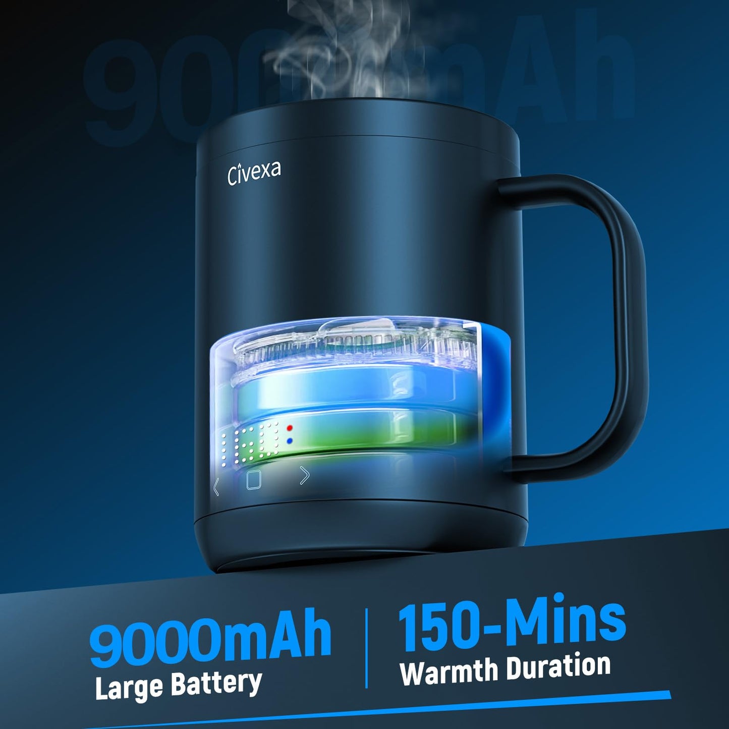 Civexa Rechargeable Self Heating Coffee Mug, Fast Heating & High Temperature, 14 Oz App-Controlled Heated Coffee Mug, 1F Precise Temperature Control Smart Mug Warmer for 150 Min Use
