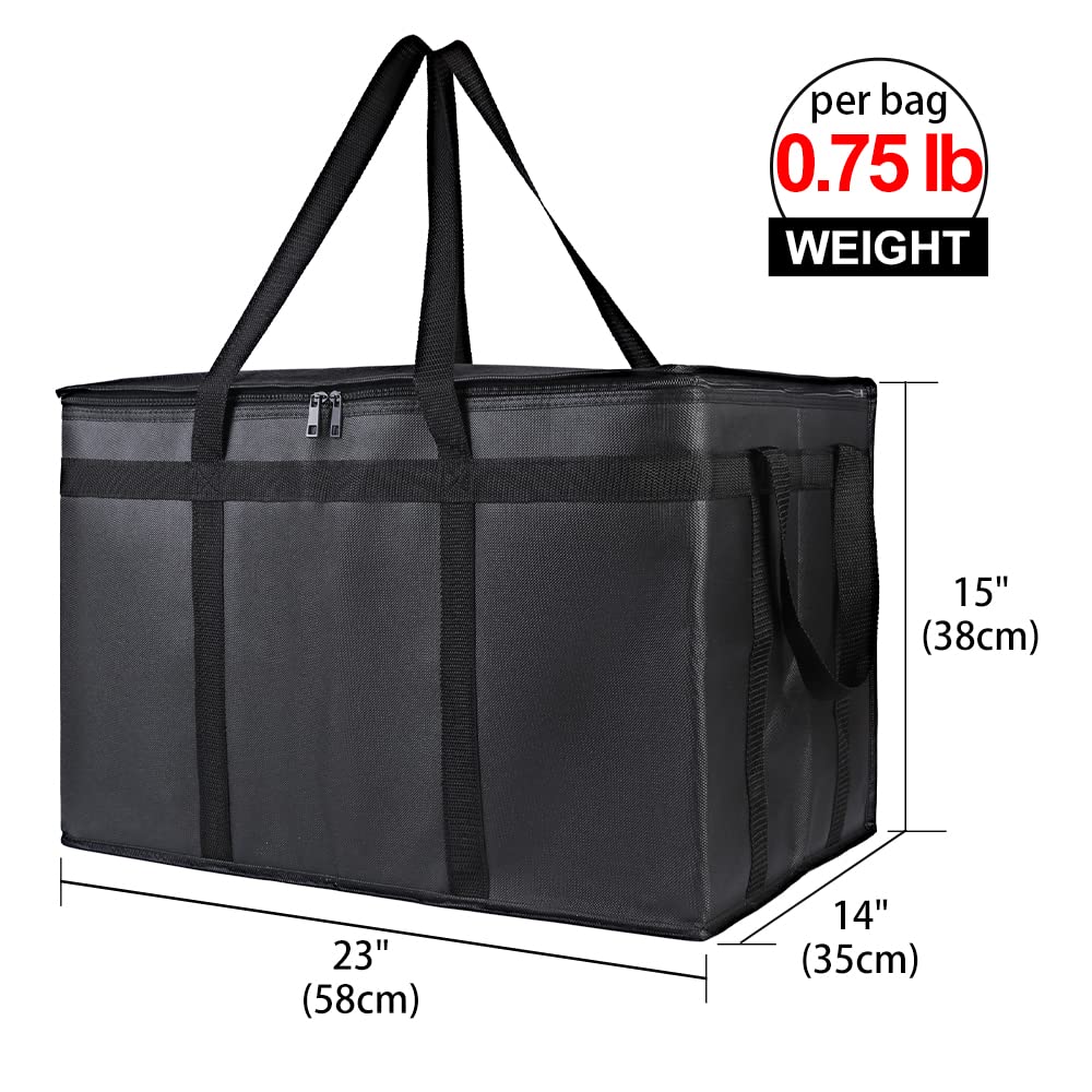 Bodaon 4-Pack Cooler Insulated Food Delivery Bag for Doordash/Uber Eats, XXX-Large Thermal Bags for Catering/Hot Pizza, Travel/Camping/Picnic Basket，Grocery Reusable Warmer Frozen, Black With Bottom