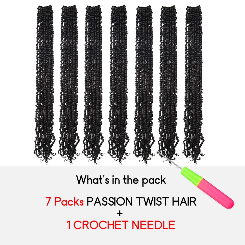 WUDAS Long Passion Twist Hair 30 Inch Pre-twisted Crochet Hair Natural Black Pre-looped Synthetic Crochet Braids (7 Packs,1B)