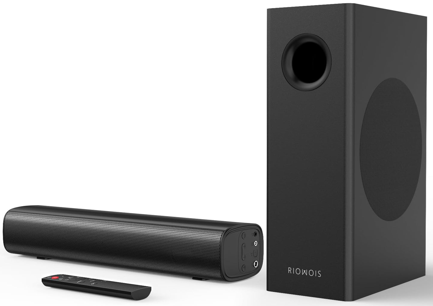RIOWOIS Sound Bars for Smart TV with Subwoofer, 2.1 Deep Bass Small Soundbar Home Theater Surround System Speaker with 4 Inch Subwoofer, Bluetooth/Optical/AUX Connection, Compact Soundbar for TV