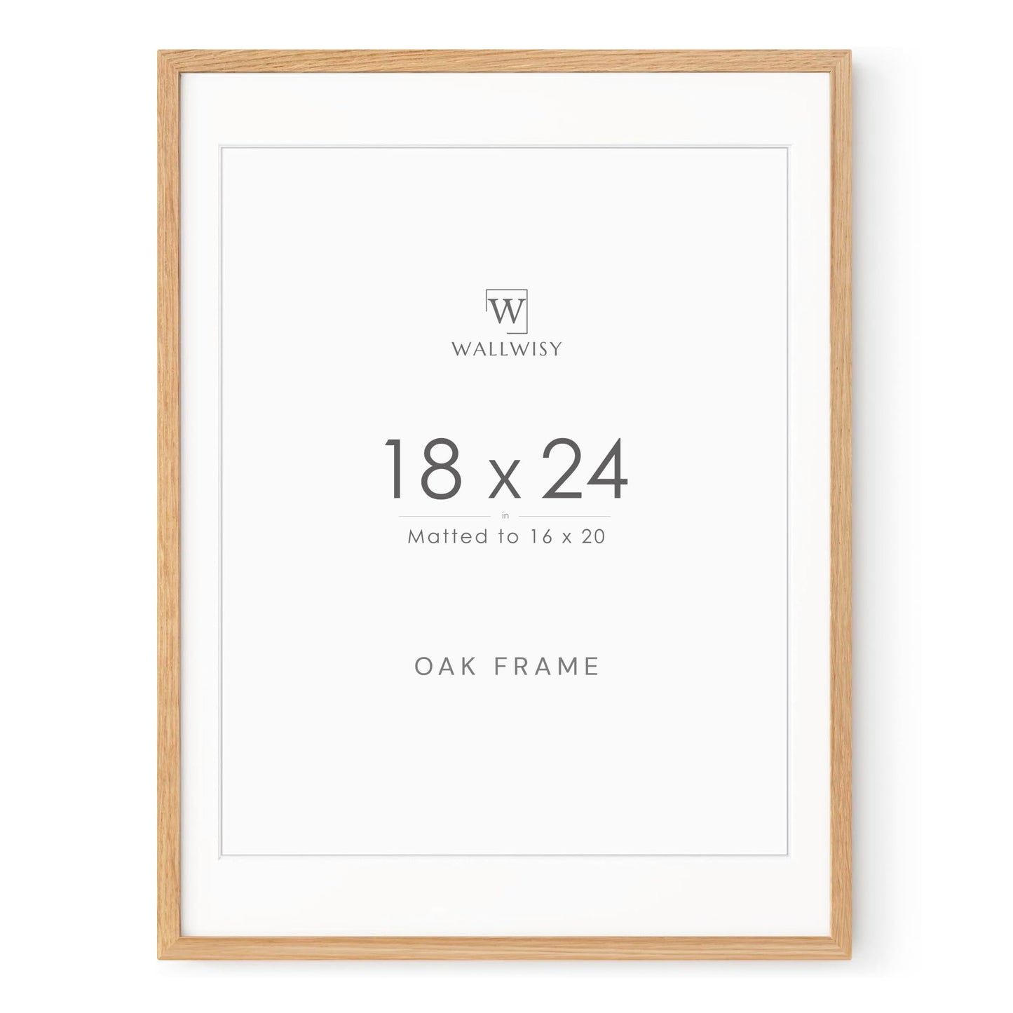 wallwisy 18x24 Poster Frame, Solid Oak 18x24 Poster Frames Matted to 16x20, 24x18 Natural Wooden Frame Horizontal or Vertical Wall Mounting, Set of 1