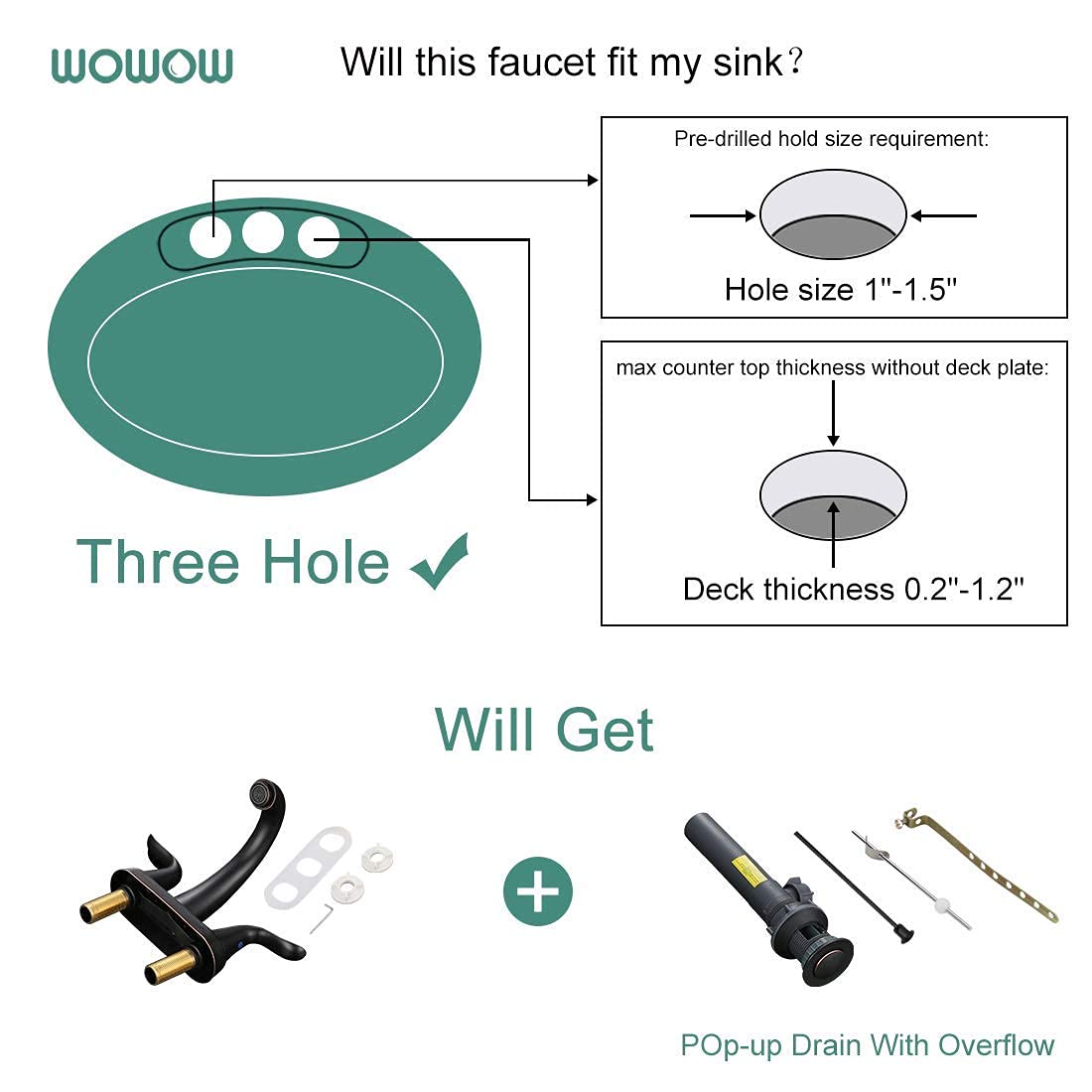 WOWOW Bathroom Faucet 4 inch Centerset Oiled Rubbed Bronze Bathroom Sink Faucet Lift Rod Drain Assembly Stainless Steel Faucets for Bathroom Faucet Retro Lavatory