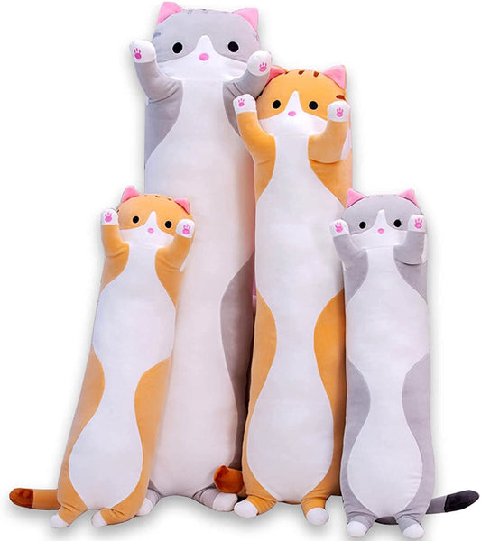 Cute Cat Plush Long Body Pillow Cuddle Cartoon Stuffed Animals Cat Plushie Soft Doll Pillows Gifts for Kids Girls (Orange, 51")