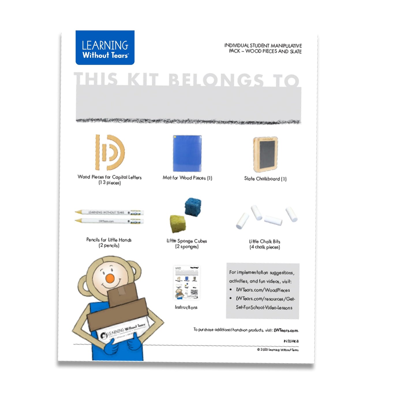Learning Without Tears, Hands-On Student Pack for Building and Practicing Capital Letters and Numbers, Includes 13 Wood Pieces, Mat, Slate, Sponge Cubes, Chalk Bits and Pencils, Sensory & Motor