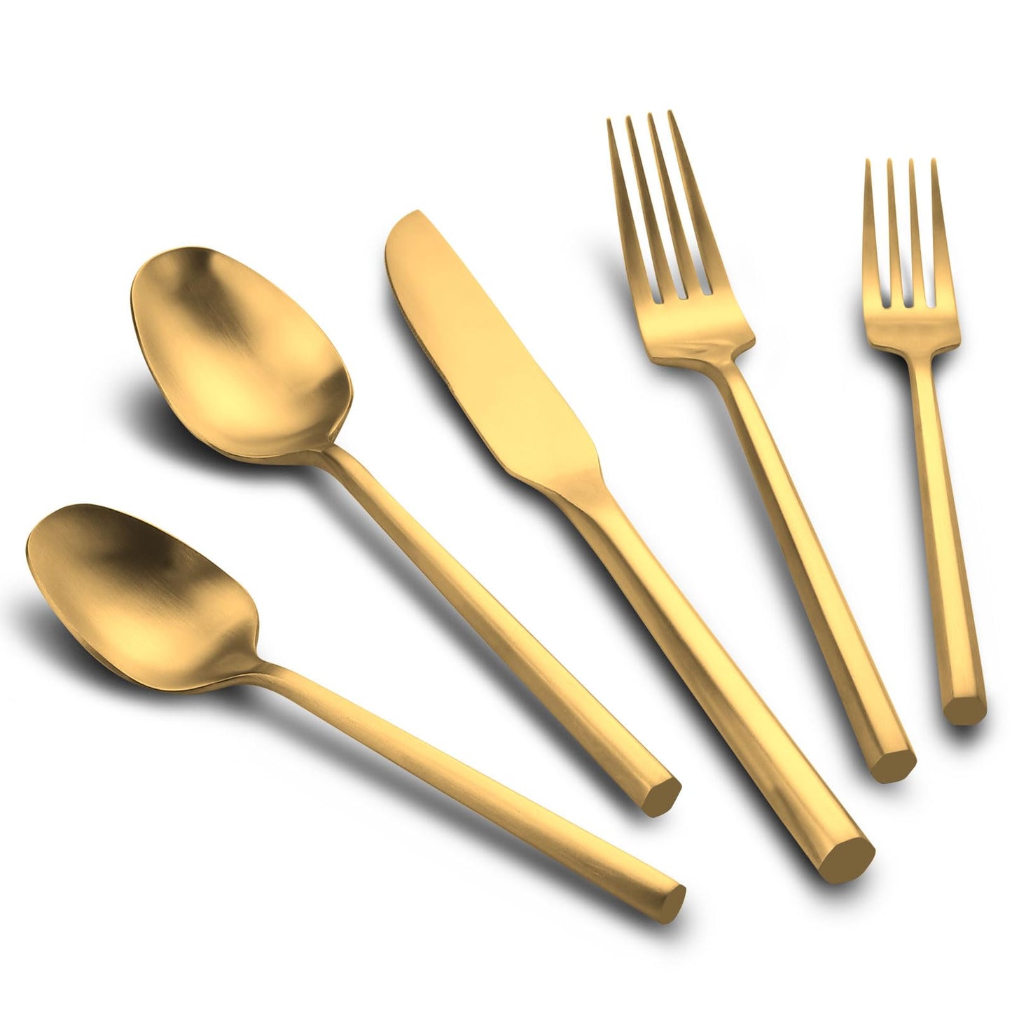 Kelenfer 20-Piece Matte Gold Silverware Set, Hand Forged Utensil, Stainless Steel Flatware Set, Hexagon Handle Cutlery Set for Home Hotel Use, Service for 4