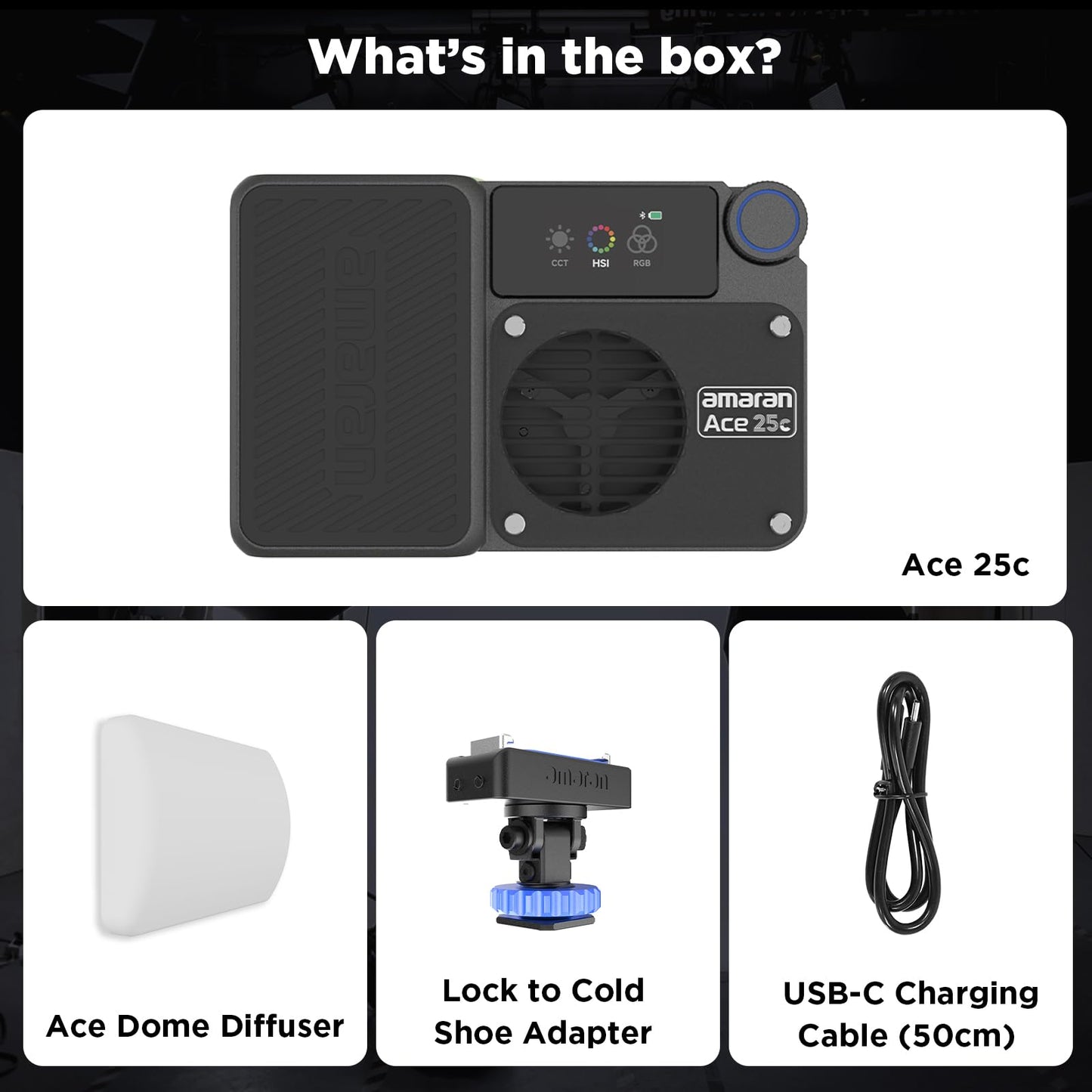 Amaran Ace 25c Pocket RGBWW LED Light, Boost Mode Up to 32W, Full-Color Mini Video Light (2,300-10,000K), 1,171 Lux@1m at 5,600K, 4500mAh Battery with PD Fast Charging for Mobile Creators (Charcoal)
