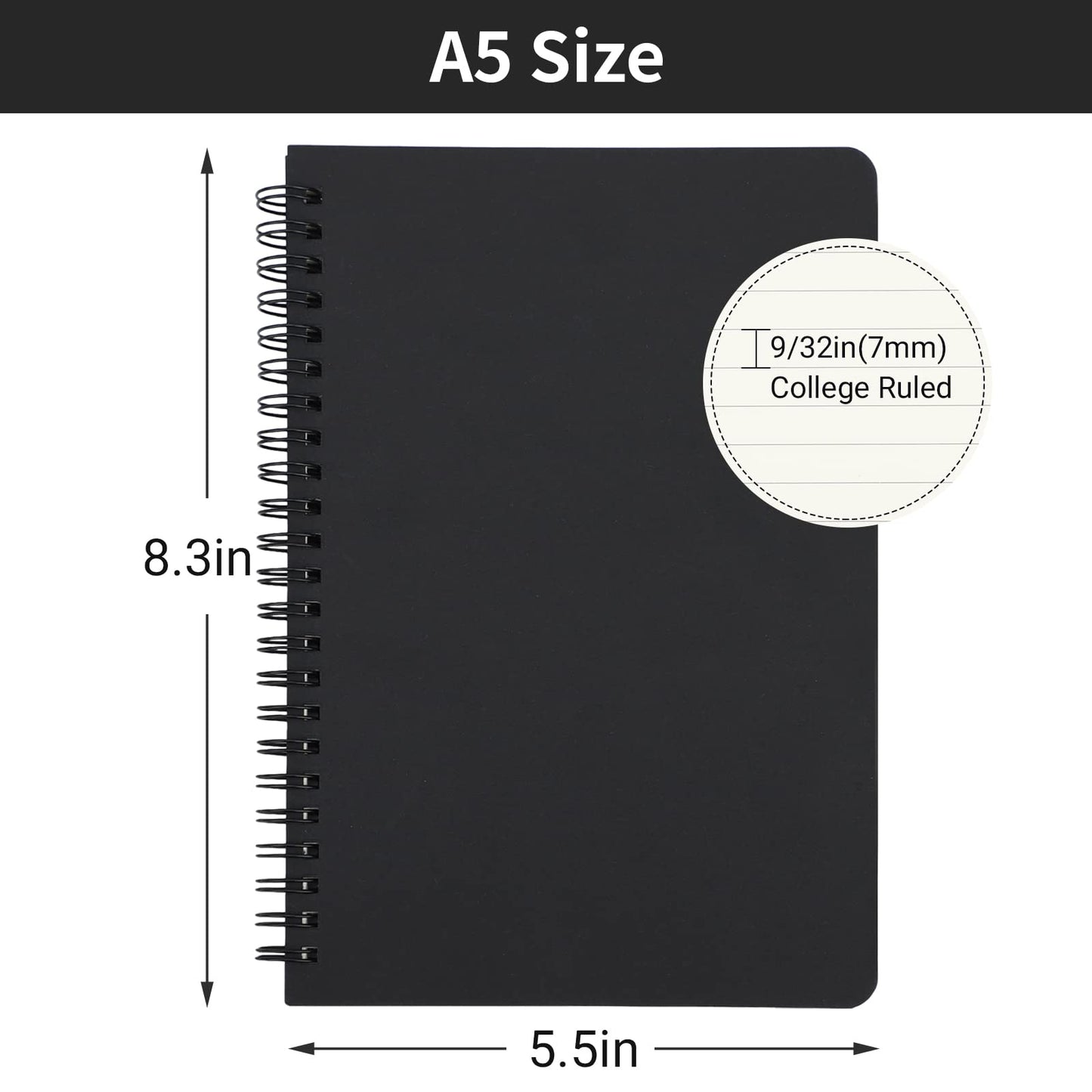 EUSOAR Spiral Notebook, A5 12packs 5.5"X8.3" 120 Pages Lined Travel Writing Notebooks Journal, Memo Notepad Sketchbook, Students College Office Business Subject Diary Ruled Book Journal-Black Cover