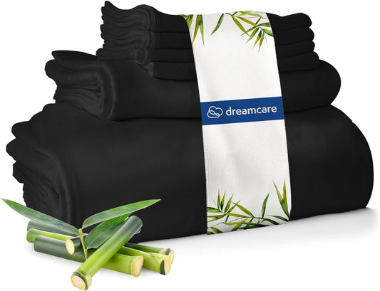 DREAMCARE 100% Viscose from Bamboo Sheets King Size - 4 Pc Luxury Cooling Sheets for Hot Sleepers, King Size Bed Sheets Set, Viscose from Bamboo Sheets Set, Black