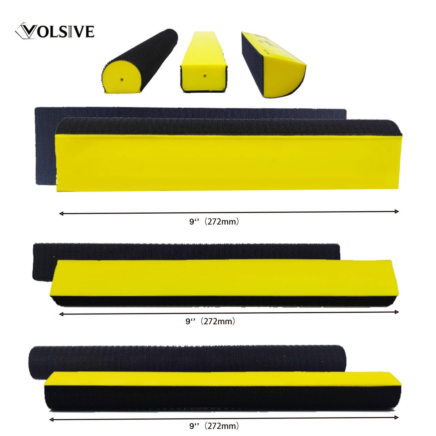 VOLSIVE 7pcs Hand Sanding Block Set, Rectangle Handheld Sanding Pad, Hook and Loop Interchangeable Assorted Shapes, for Sanding or Polishing in Auto Body and Paint Shops - Yellow
