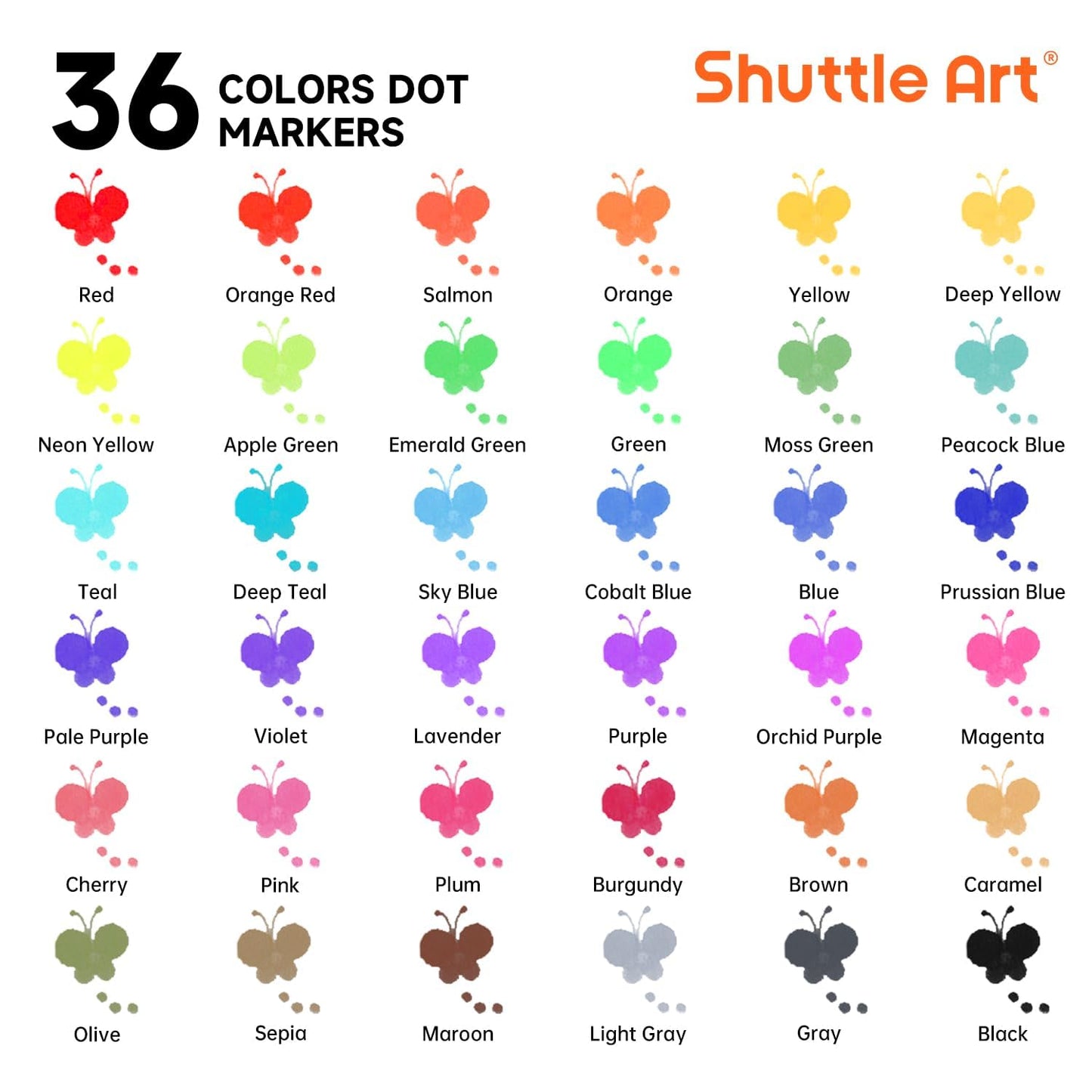 Shuttle Art Dot Markers, 36 Colors WashableDot Art Markers with Free Activity Book, Fun Art Supplies for Kids Toddlers and Preschoolers, Non Toxic Water-Based Paint Daubers
