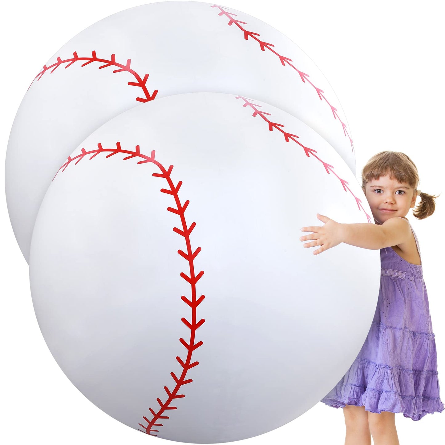 Meooeck 2 Pcs 27 Inch Inflatable Balls Large Inflatable Baseball Giant Beach Balls for Pool Summer Outdoor Activity Games Birthday Party Decorations