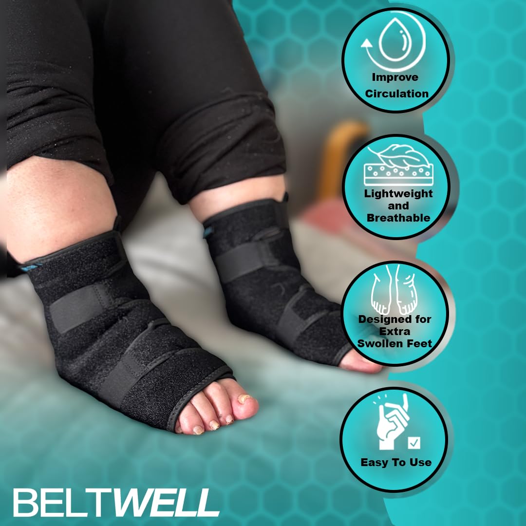Beltwell® - Adjustable Foot & Ankle Compression Wraps For Edema, Lymphedema, Swelling, Neuropathy, Diabetic Foot Care, Circulation (2 Wraps) (Beige, X-Large)