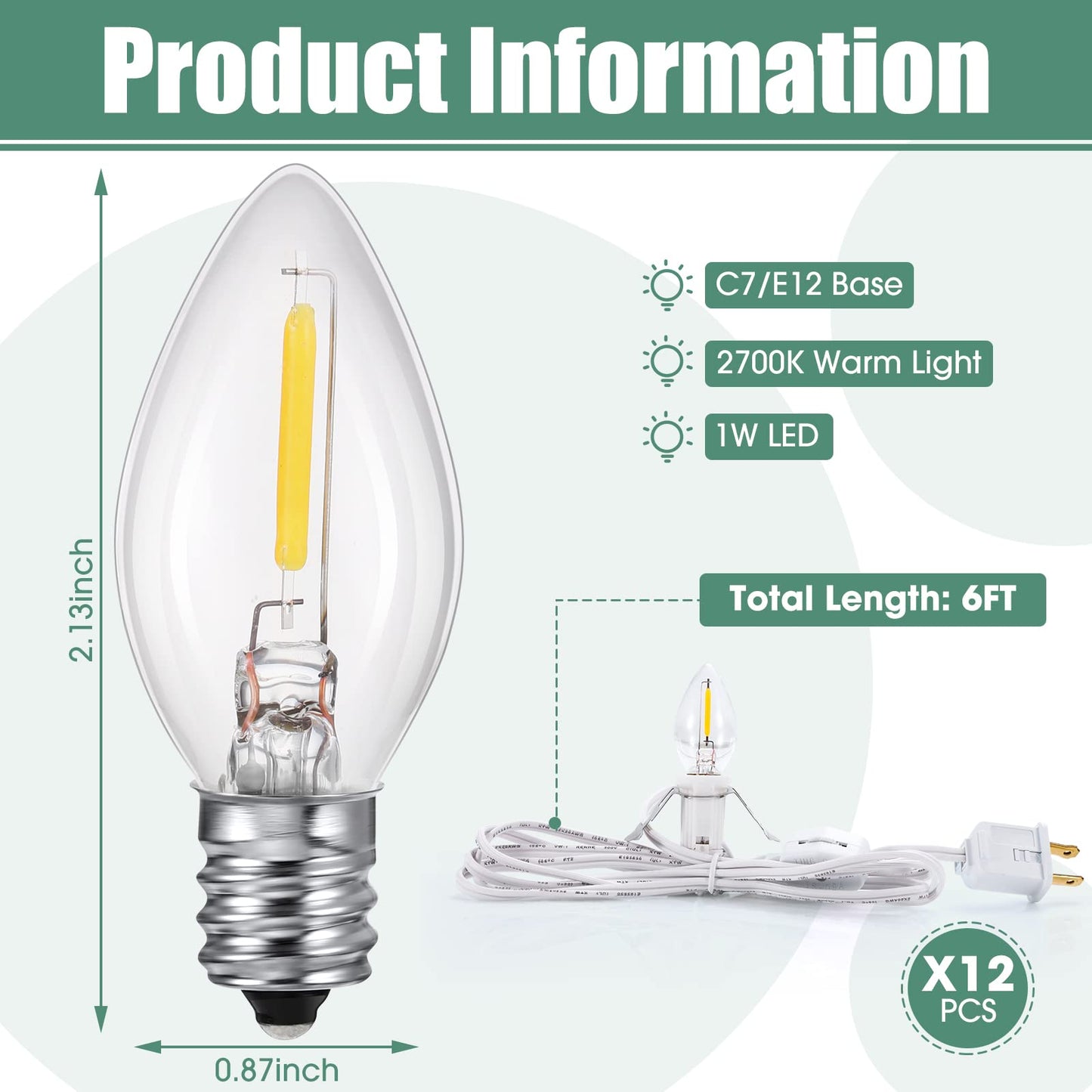 24 Packs Accessory Cord with LED Light Bulb, 6 Ft Warm Light Accessory Cord Kit (White)