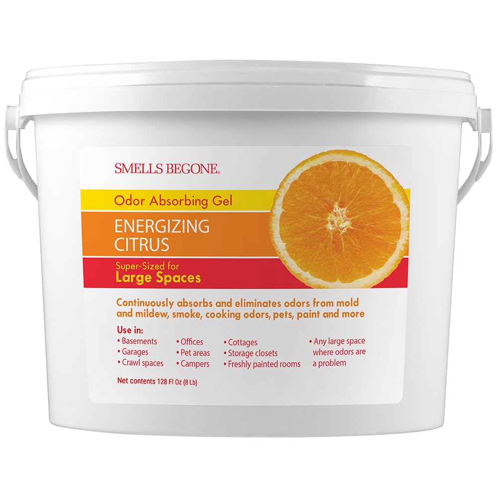 SMELLS BEGONE 1-Gallon Odor Absorber Gel - Air Freshener & Odor Eliminator for Homes, Garages & Commercial Buildings - Industrial Size - Energizing Citrus Scent