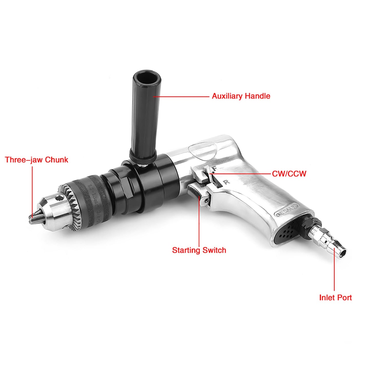 ZLXHDL Pneumatic Hammer Drill, 1/2 Chunk 700RPM Pneumatic Impact Driver with Auxiliary Vibration Control Handle, 1/4 Inch Inlet Port, CW or CCW Rotation Adjustable Speed Variable Pneumatic Tools