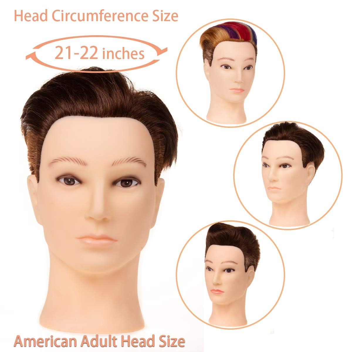 Stancia Mannequin Head, Male Mannequin Head with 100% Human Hair, 14" Barber Mannequin Head, Hairdresser Training Doll Manikin Head for Hair Styling and Practice (Dark Brown)