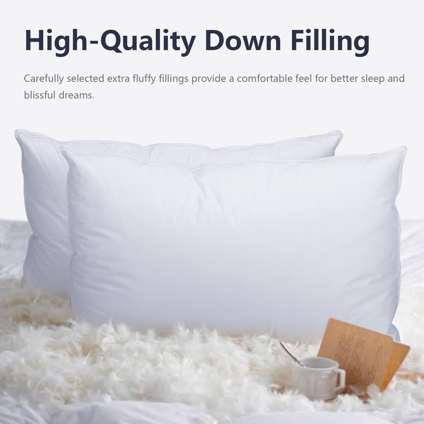 Vendare Set of 2 Standard Size Down Pillows - Goose Feather & Down Blend Pillows 440 Fill Power, 100% Cotton Cover, Hypoallergenic, Medium Support