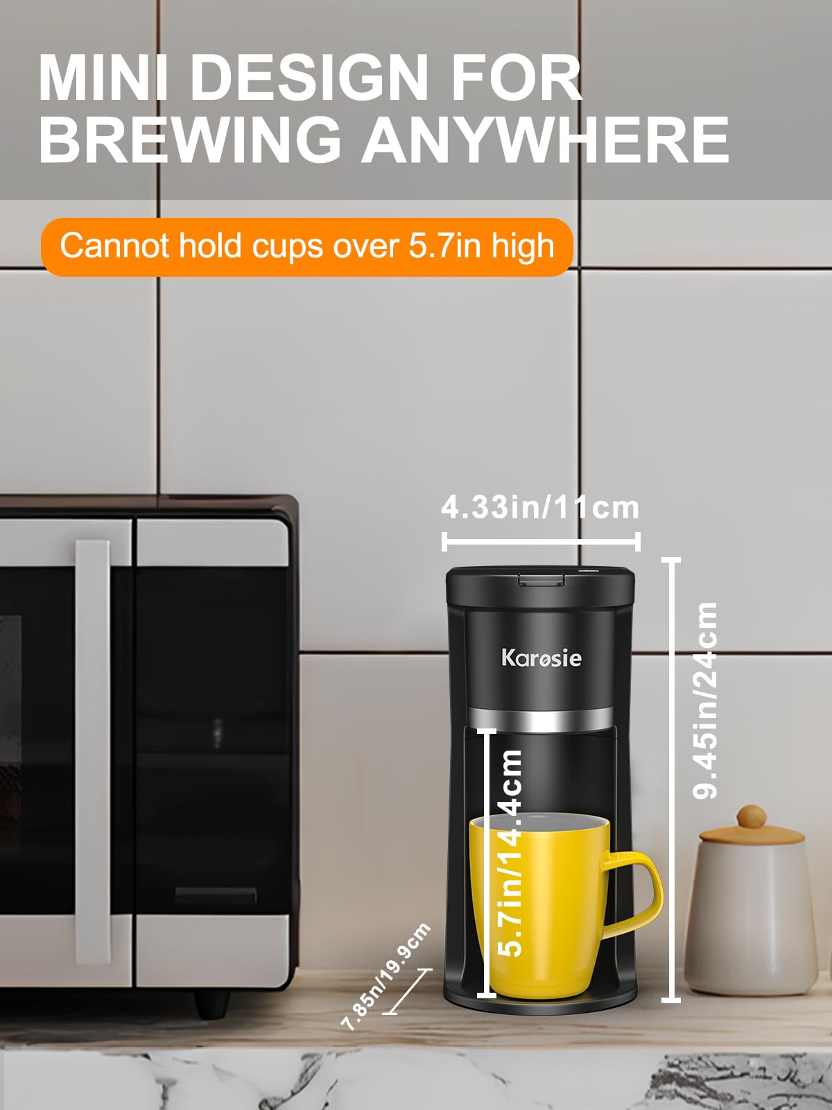 Karosie Small Single Serve Coffee Maker, Fast Brew for K-Cup & Ground Coffee, 6-12 Oz Brew Sizes, One-Button Single Cup Coffee Maker, Coffee Machine with Descaling Reminder
