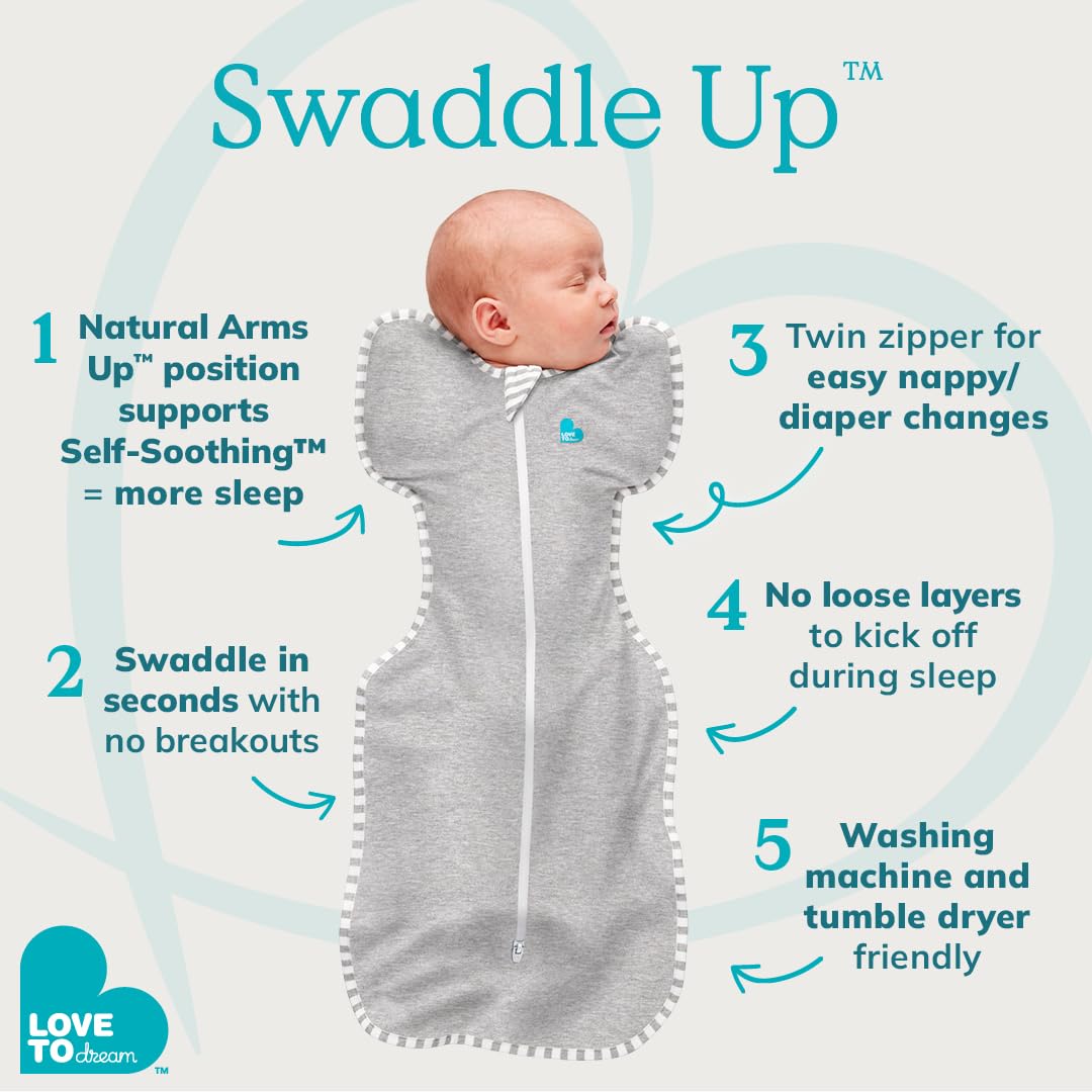Love to Dream Swaddle UP, Sleep Sack 0-3 Months, Self-Soothing, Improves Sleep, Secure Fit Helps Calm Startle Reflex, Baby Essentials Must Haves Newborn, 1.0 TOG, 8-13 lbs, Oatmeal