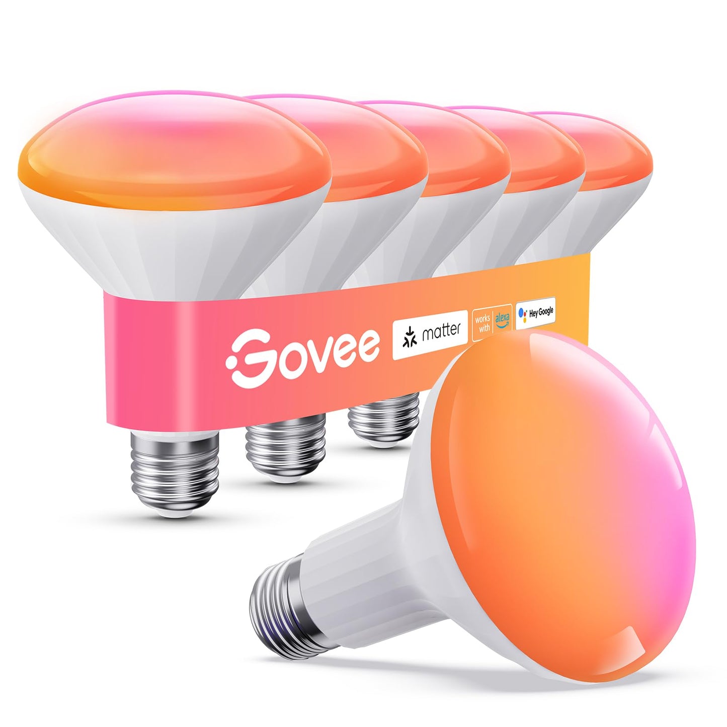 Govee BR30 Smart Light Bulbs, Works with Matter, Alexa and Google Assistant, LED Light Bulb, WiFi RGBWW Color Changing Flood Light Bulbs, Recessed Can Light Bulb, 2.4Ghz only, 850 Lumen, 6 Pack
