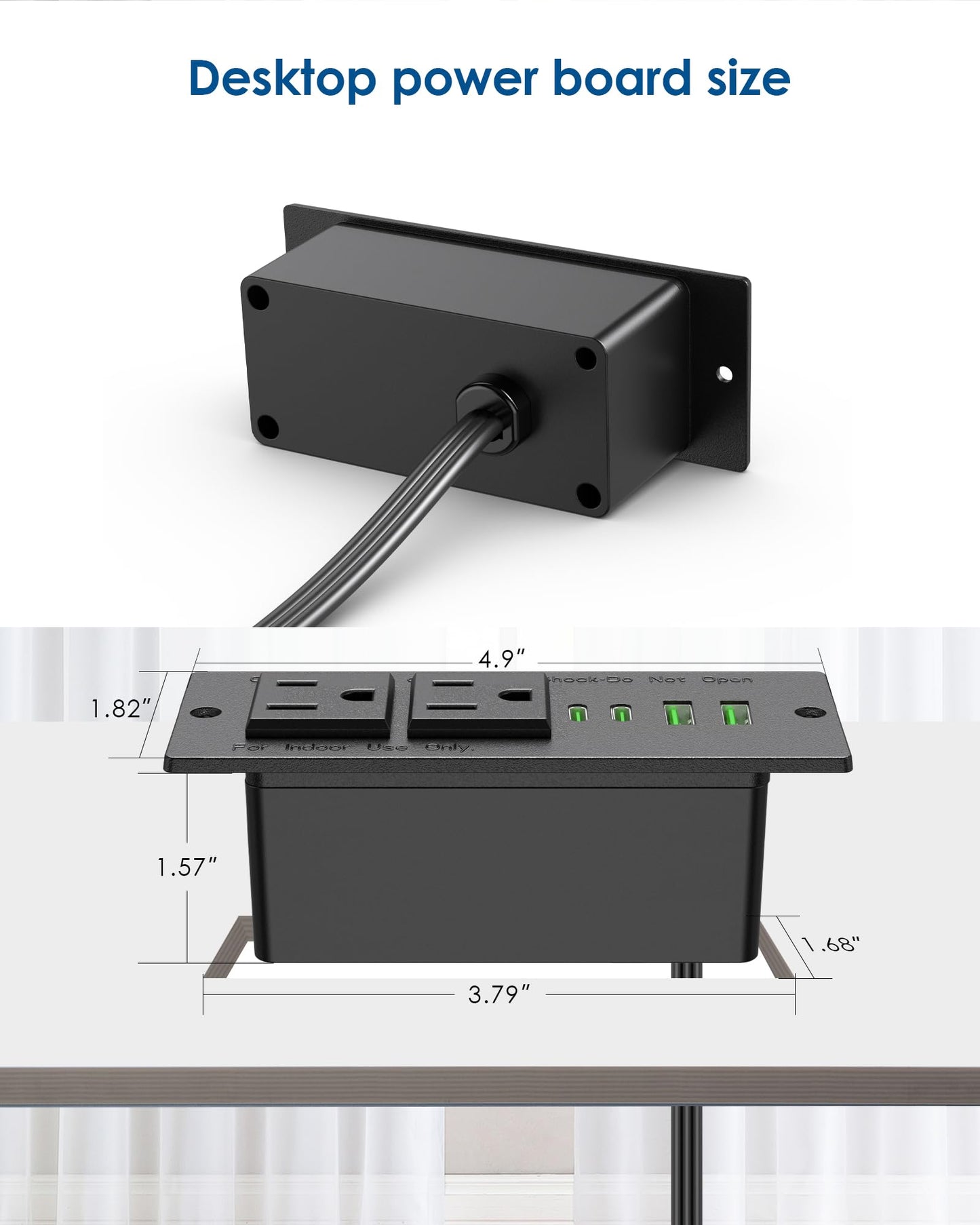 45W USB C Recessed Power Strip,Flush Mount Desk Recessed Outlet,Space-Saver for Furniture Side Table,2 USB-C &2 USB-A Ports,2 AC Outlets,6ft Cord,Ultra Thin Flat Plug