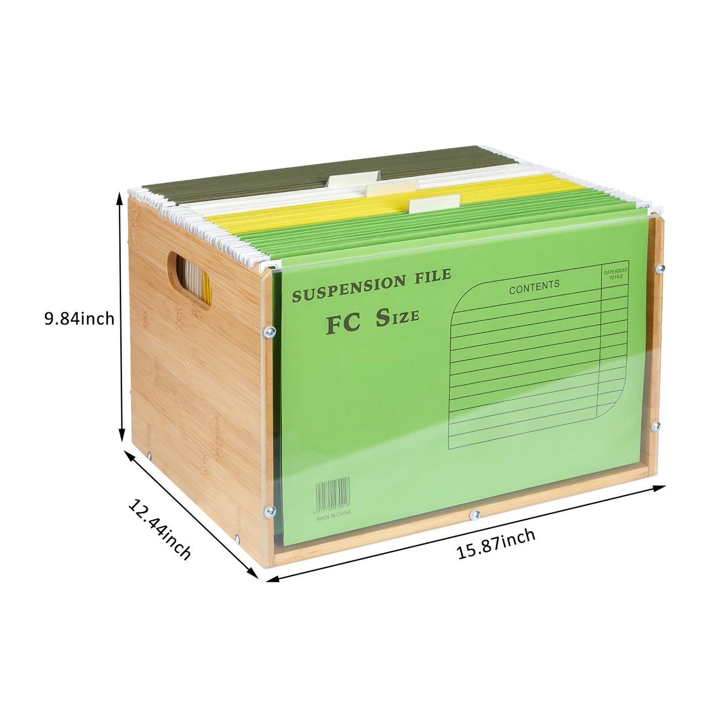 Letter/Legal Bamboo Acrylic File Box Organizer, Hanging File Folder Storage Boxes, Decorative Document Crate Transparent Filing Bin with Handle for Home Office Desk