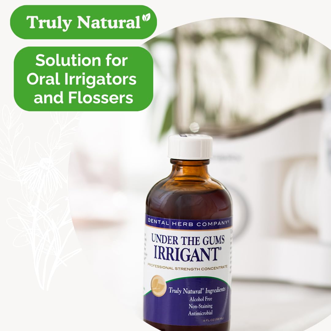 Dental Herb Company Under The Gums Irrigant: (2 Pack with Dropper) A Solution for Oral Irrigators and Water Flossers - Made with Pure Essential Oils and Herbs - Alcohol-Free, Vegan, Non-GMO