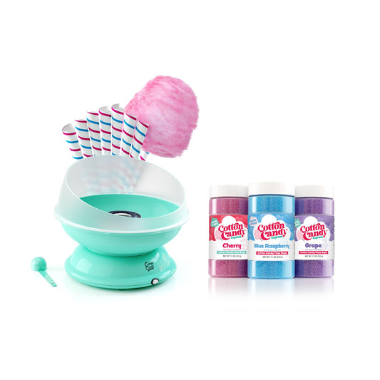 Cotton Candy Express BB1000-S Cotton Candy Machine, with 3-11oz. Jars of Cherry, Grape, Blue Raspberry Floss Sugar & 50 Paper Cones. Easy to Use and Clean. Nostalgia and Fun for Kids and Adults